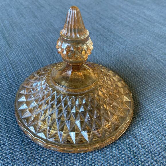 1960's Vintage Indiana Glass DIAMOND POINT AMBER Biscuit jar lid REPLACEMENT - Picture 2 of 4
